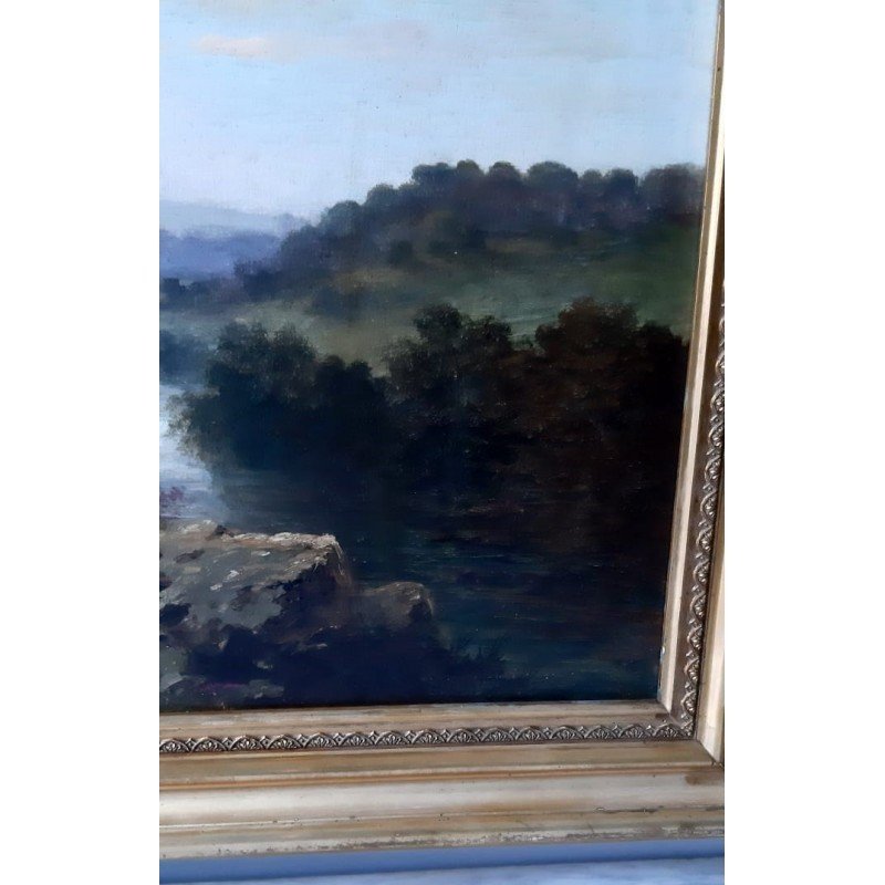 Old Painting Of A River Landscape From The Second Half Of The 19th Century-photo-4
