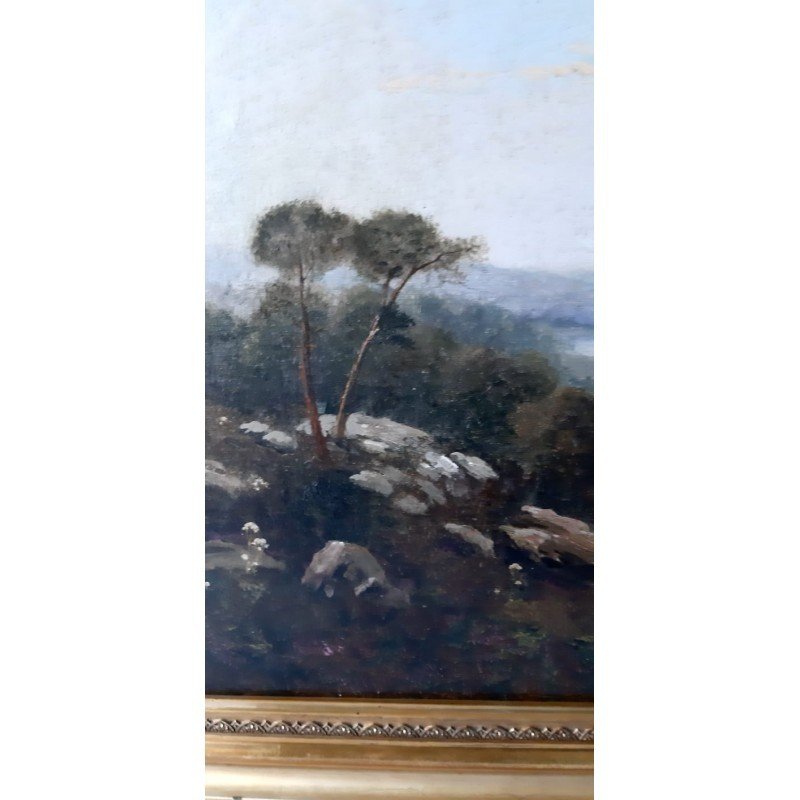 Old Painting Of A River Landscape From The Second Half Of The 19th Century-photo-3