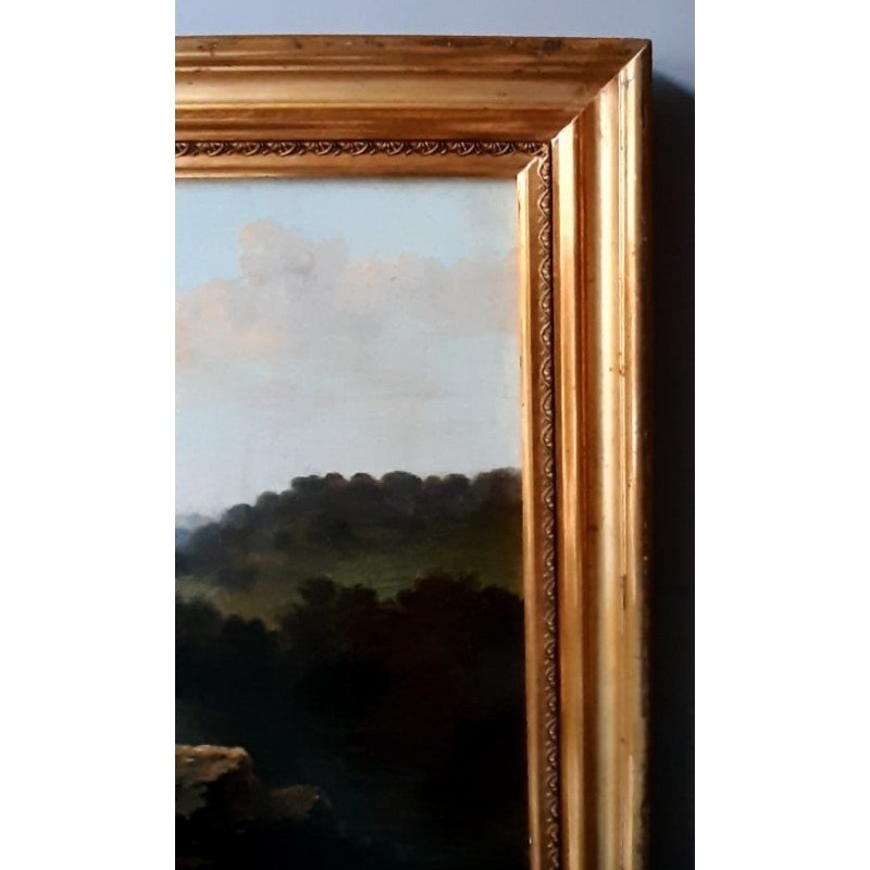 Old Painting Of A River Landscape From The Second Half Of The 19th Century-photo-6