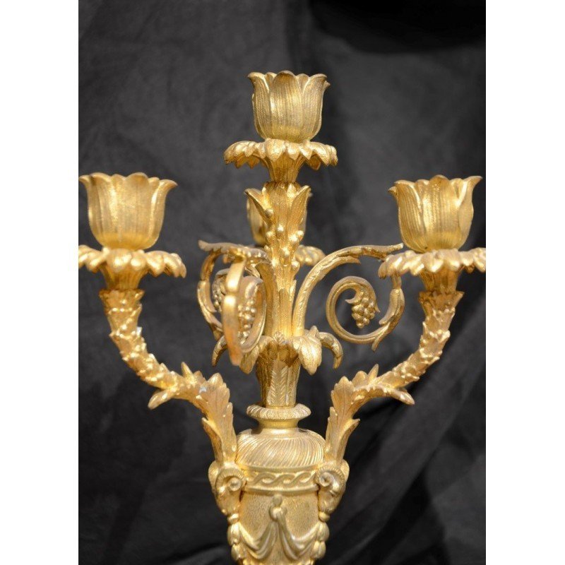Pair Of Bronze And Marble Candelabra From The Mid-19th Century-photo-2