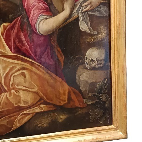 Old Flemish Painting Of Penitent Magdalene Oil On Panel From The 18th Century-photo-3
