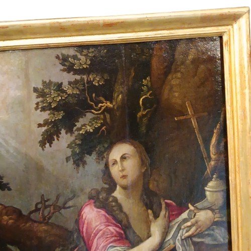 Old Flemish Painting Of Penitent Magdalene Oil On Panel From The 18th Century-photo-4