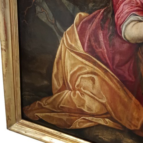 Old Flemish Painting Of Penitent Magdalene Oil On Panel From The 18th Century-photo-5