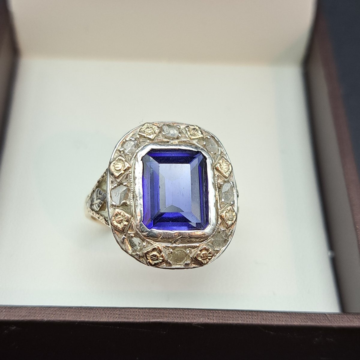 Antique Early 20th Century Ring In 14k Gold And Silver-photo-2