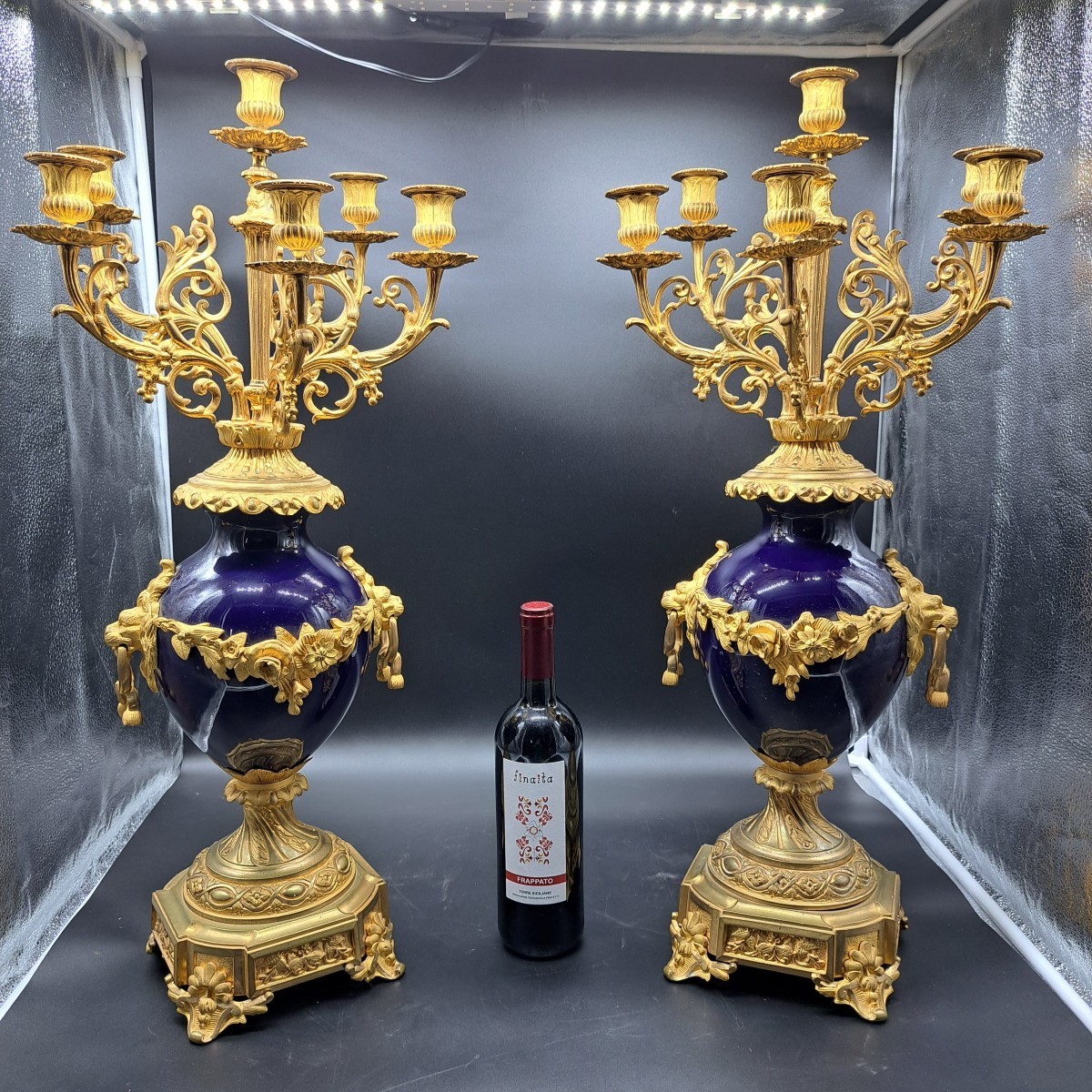 Pair Of Candelabra In Gilt Bronze And Sevres Porcelain, France, 19th Century-photo-2