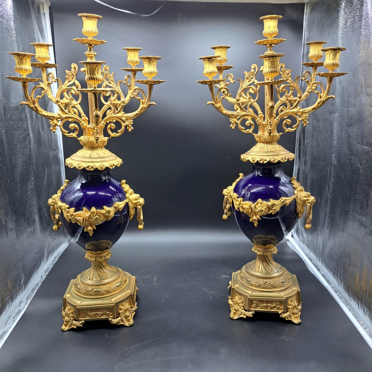 Pair Of Candelabra In Gilt Bronze And Sevres Porcelain, France, 19th Century