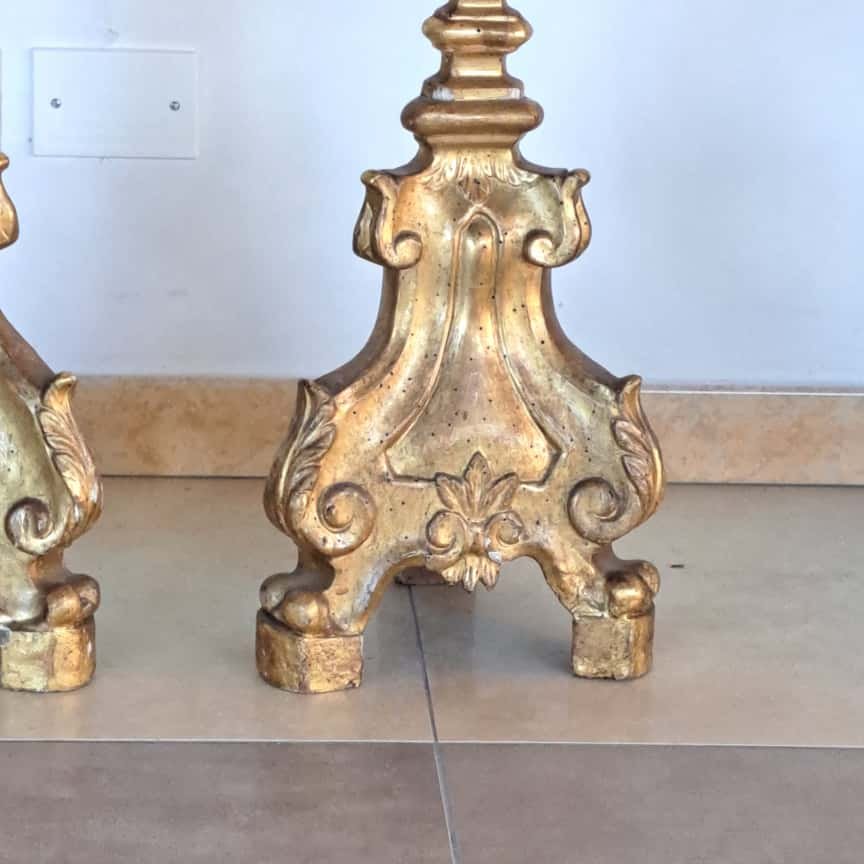 A Pair Of Gilded Wood Candelabra From The Mid-18th Century-photo-3