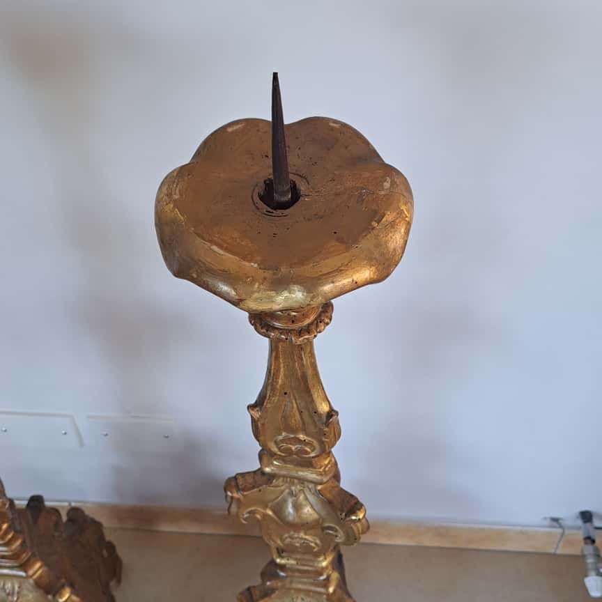 A Pair Of Gilded Wood Candelabra From The Mid-18th Century-photo-4