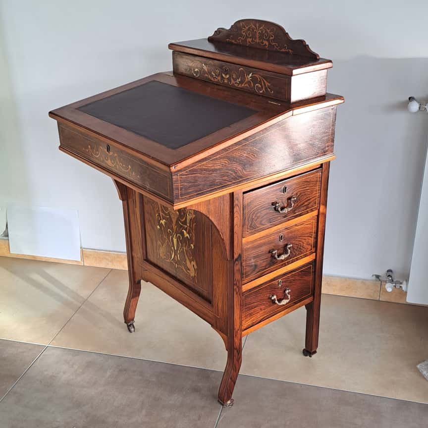 BUREAU DAVENPORT MARQUETÉ VICTORIEN DU MILIEU DU 19E SIÈCLE-photo-3