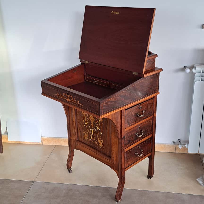 BUREAU DAVENPORT MARQUETÉ VICTORIEN DU MILIEU DU 19E SIÈCLE-photo-4