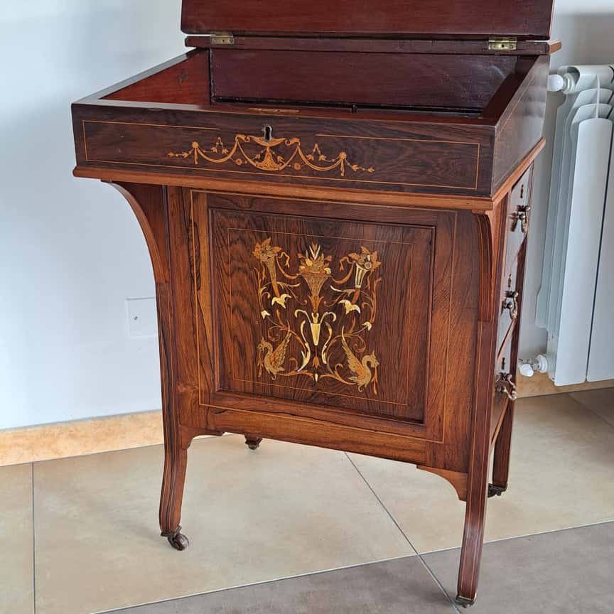 BUREAU DAVENPORT MARQUETÉ VICTORIEN DU MILIEU DU 19E SIÈCLE-photo-2