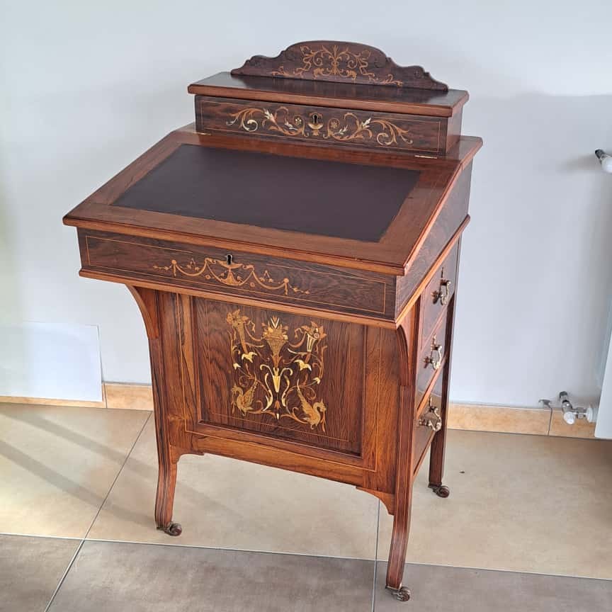 BUREAU DAVENPORT MARQUETÉ VICTORIEN DU MILIEU DU 19E SIÈCLE