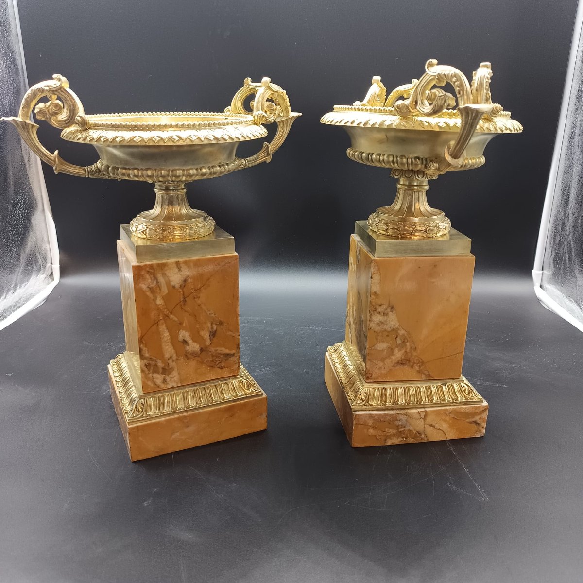 Pair Of Gilt Bronze And Marble Servants From The Charles X Period-photo-2