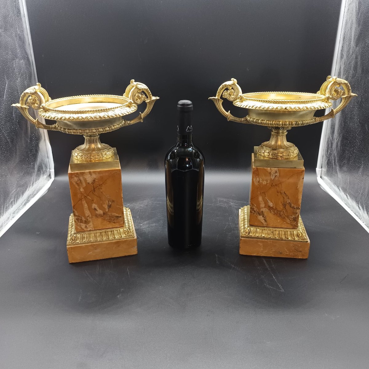 Pair Of Gilt Bronze And Marble Servants From The Charles X Period-photo-1
