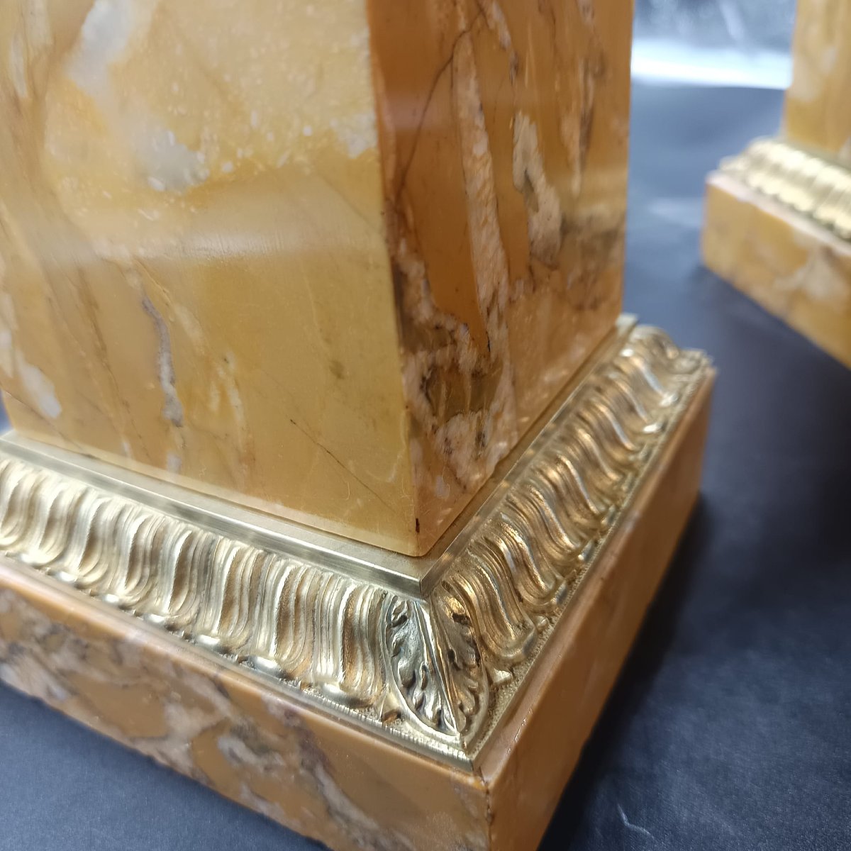 Pair Of Gilt Bronze And Marble Servants From The Charles X Period-photo-4