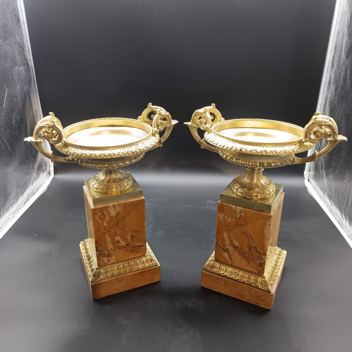 Pair Of Gilt Bronze And Marble Servants From The Charles X Period-photo-5