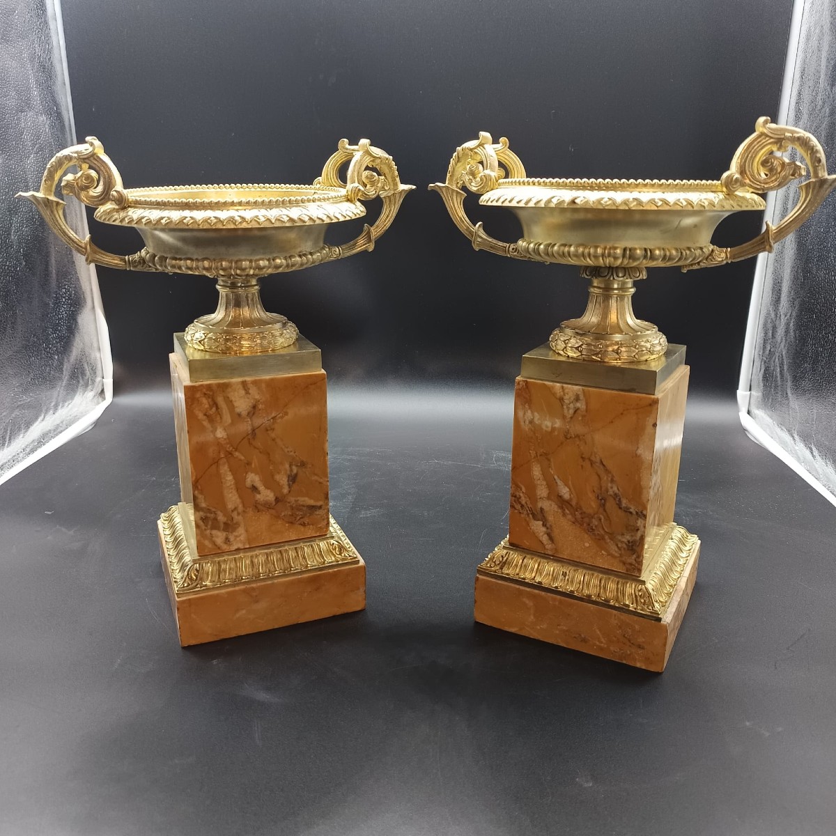 Pair Of Gilt Bronze And Marble Servants From The Charles X Period