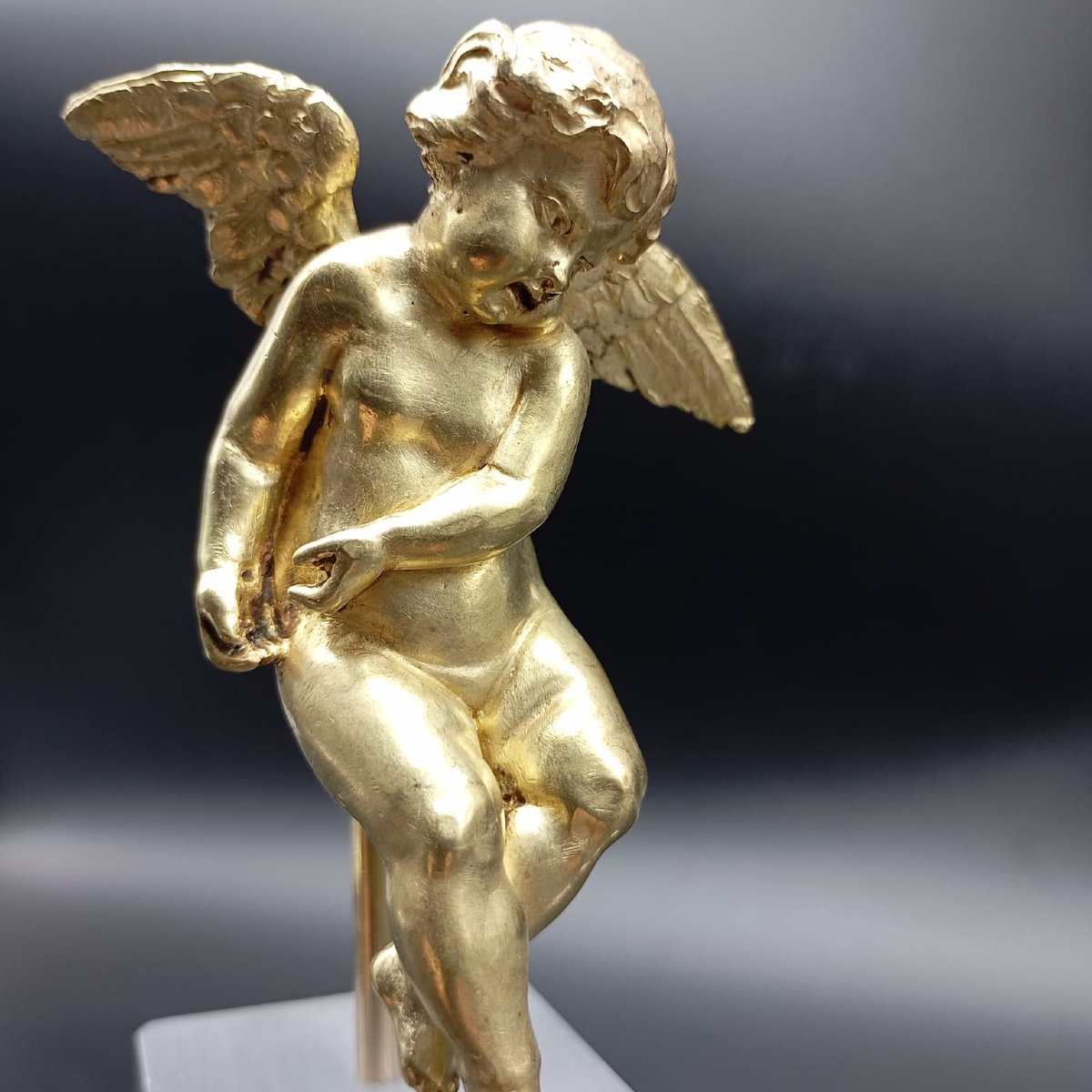 PAIRE DE PUTTIS ALLÉGORIQUES EN BRONZE DORÉ, XVIIIe SIÈCLE-photo-1