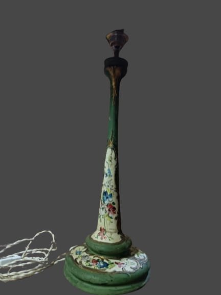Lacquered And Decorated Wood Lamp From The Late 19th/early 20th Century-photo-2