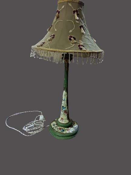 Lacquered And Decorated Wood Lamp From The Late 19th/early 20th Century-photo-1