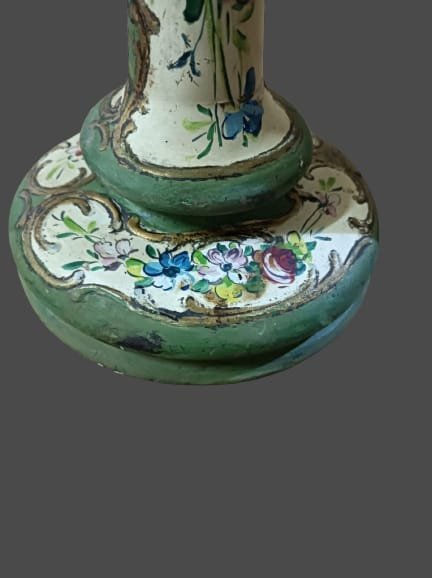 Lacquered And Decorated Wood Lamp From The Late 19th/early 20th Century-photo-3