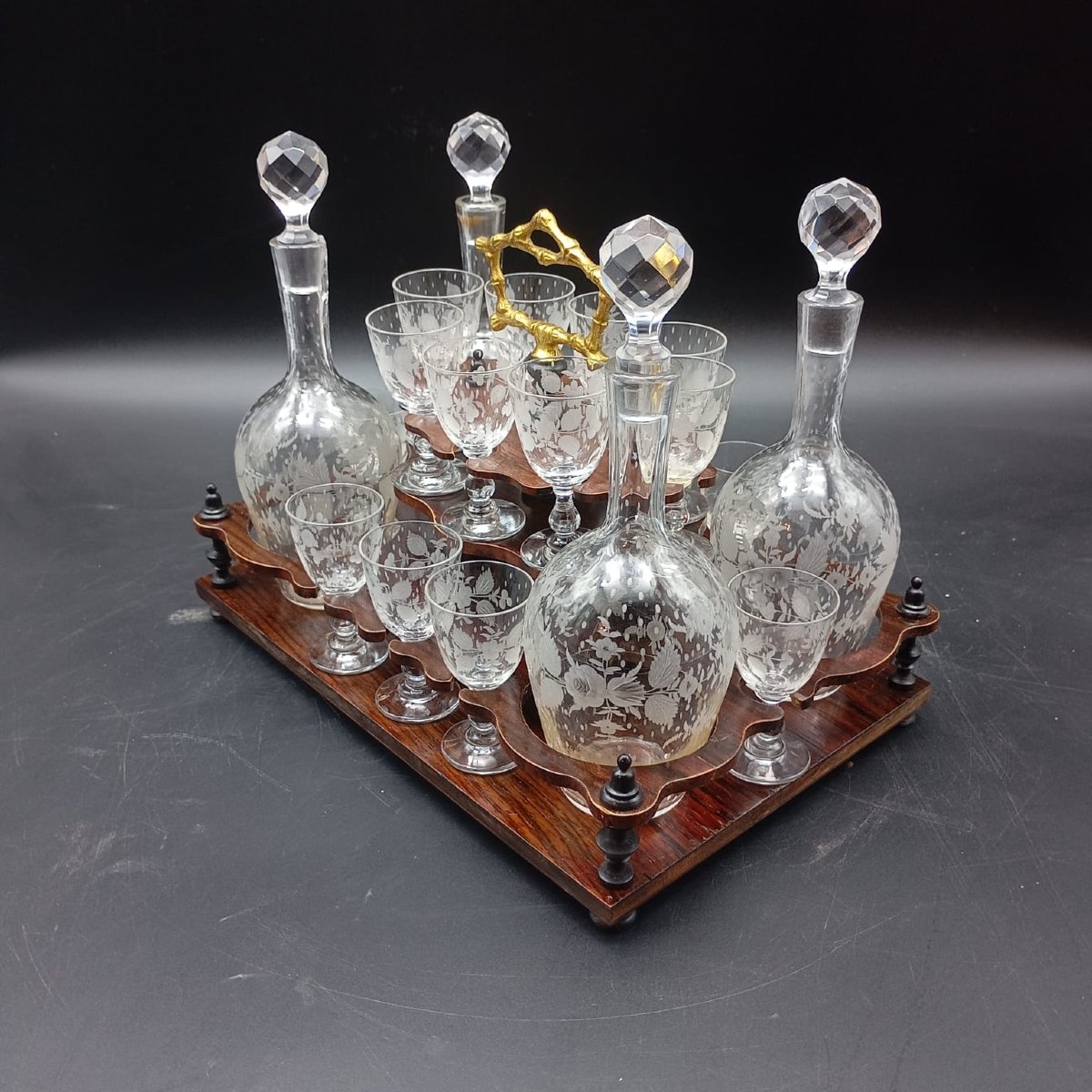 Cave à liqueur en bois ébonisé et cristal du XIXe siècle-photo-7