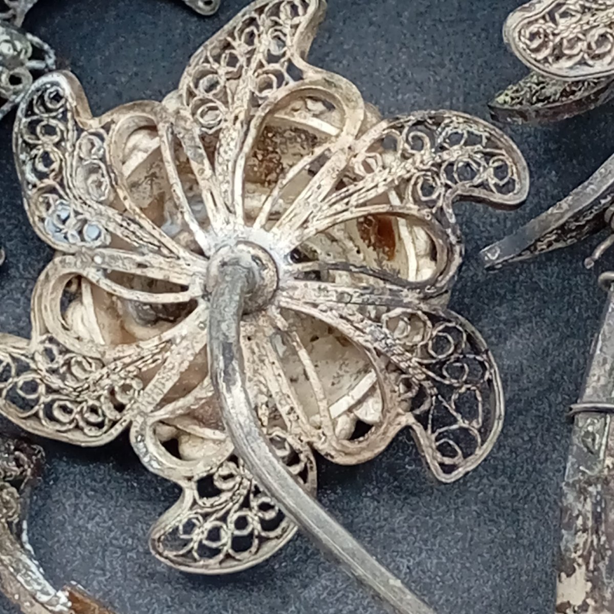 TÊTE DE LIT EN FILIGRANE D'ARGENT AVEC PETIT TABLEAU DE SAINTE ROSALE-photo-8