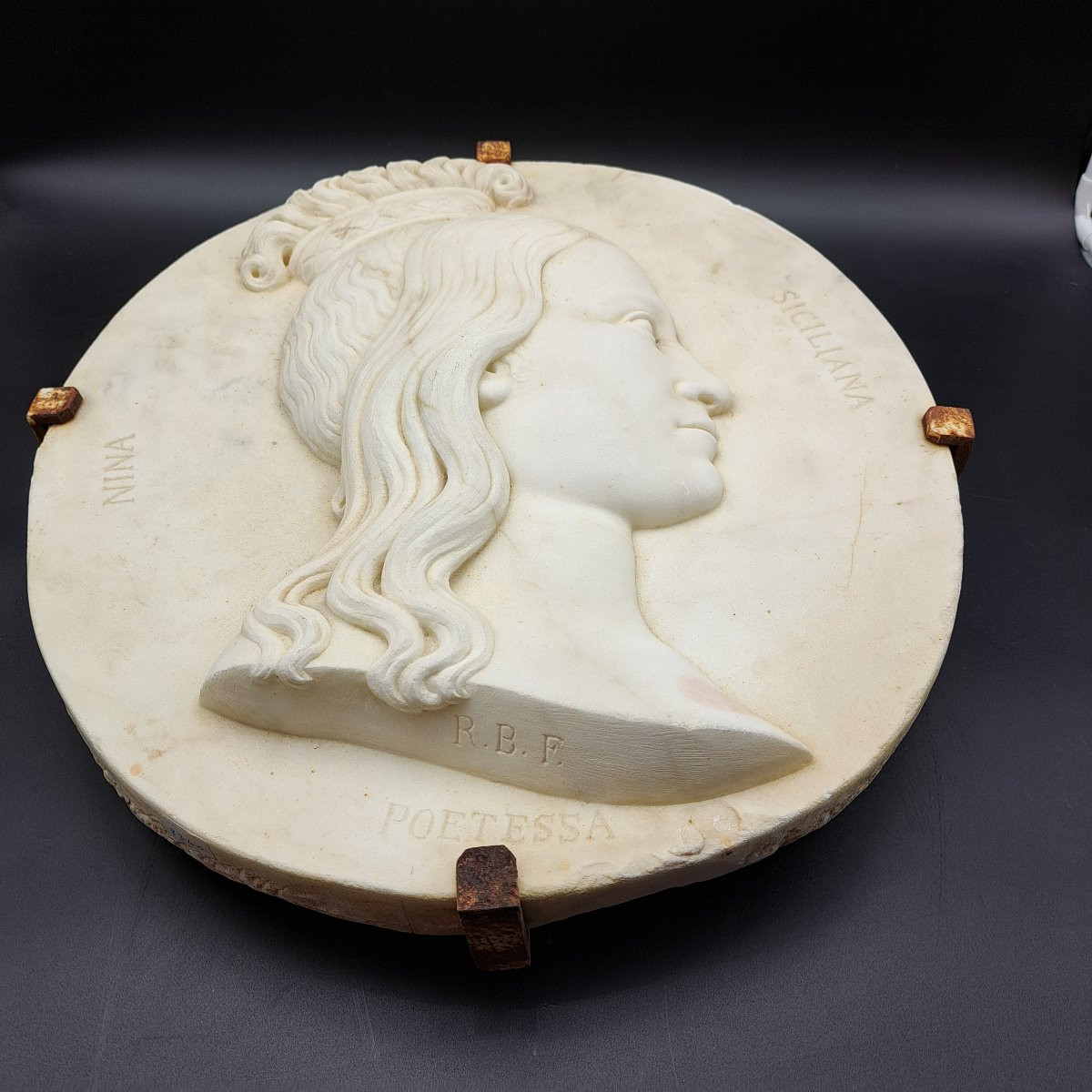 19th Century Rosolino Barbera Marble Bas-relief "1838-1866"-photo-2