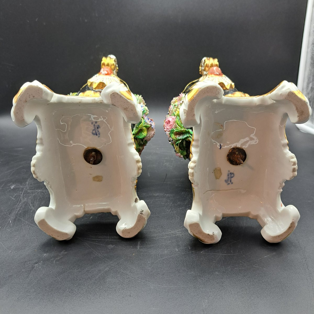 Pair Of French-made Vases With Floral Decorations By Jacob Petit-photo-1