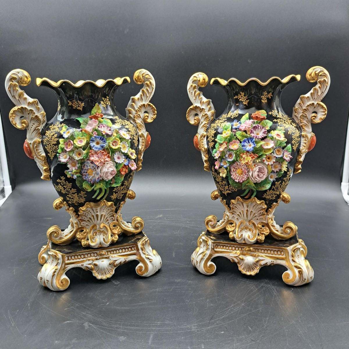 Pair Of French-made Vases With Floral Decorations By Jacob Petit