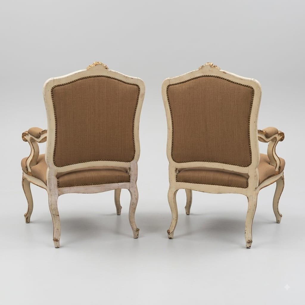 PAIRE DE FAUTEUILS LAQUÉS ET DORÉS DU MILIEU DU XIXE SIÈCLE-photo-2