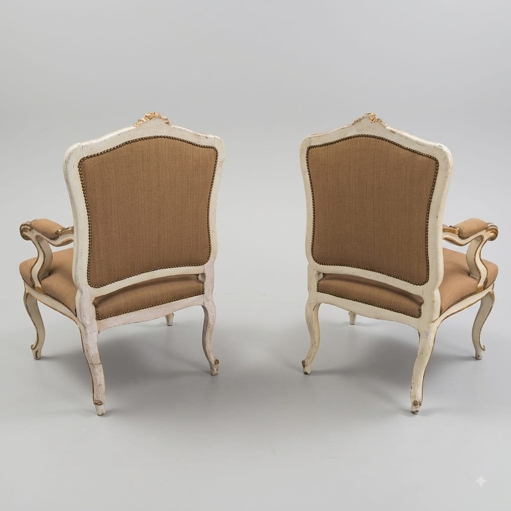 PAIRE DE FAUTEUILS LAQUÉS ET DORÉS DU MILIEU DU XIXE SIÈCLE-photo-3