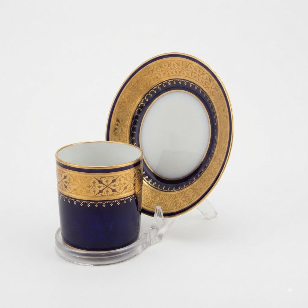TASSE ET SOUS-TASSE DE LIMOGES, MILIEU DU XIXE SIÈCLE, SIGNÉES JEAN POUYAT-photo-3