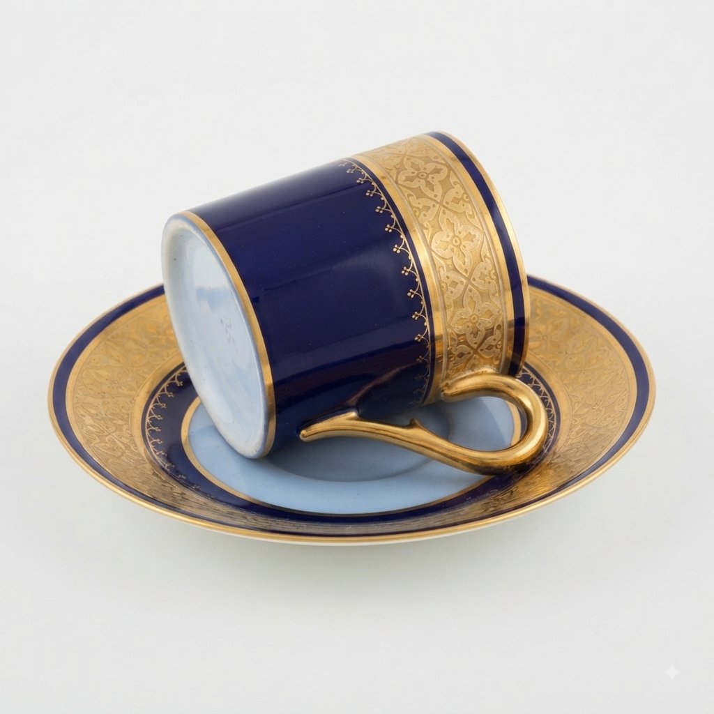 TASSE ET SOUS-TASSE DE LIMOGES, MILIEU DU XIXE SIÈCLE, SIGNÉES JEAN POUYAT-photo-1