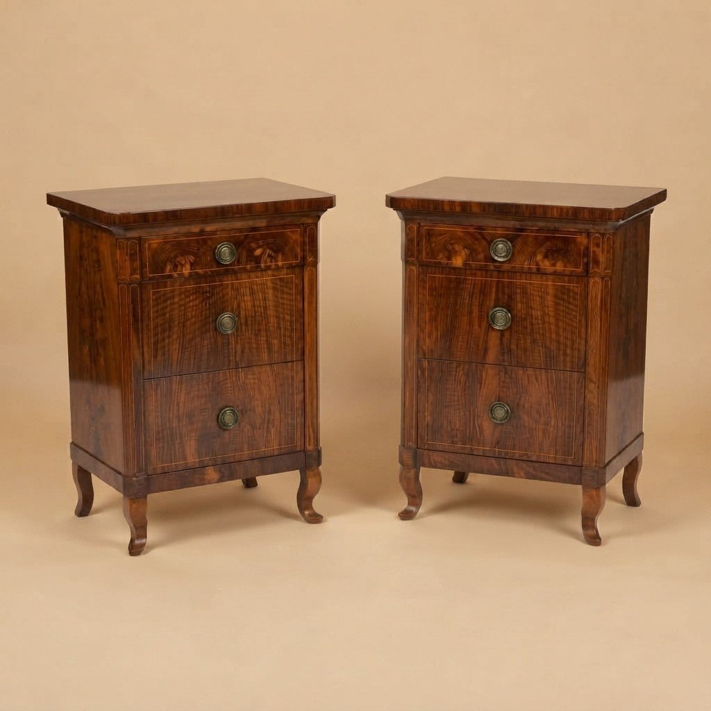 PAIRE DE TABLES DE CHEVET EN NOYER, STYLE CHARLES X, PREMIÈRE MOITIÉ DU XIXE SIÈCLE-photo-4