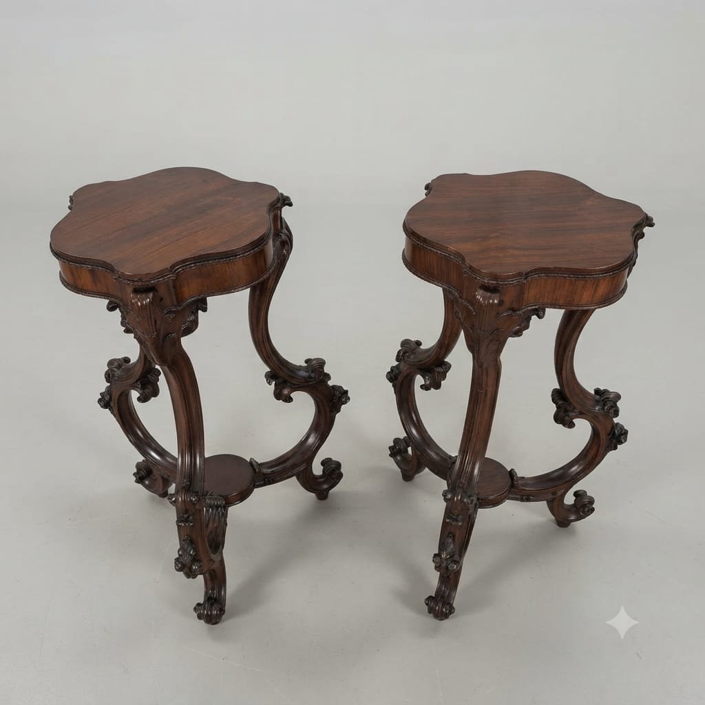 PAIRE DE GUERIDONS ANCIENS EN PALISSANDRE, ÉPOQUE LOUIS-PHILIPPE, MILIEU DU XIXE SIÈCLE-photo-2
