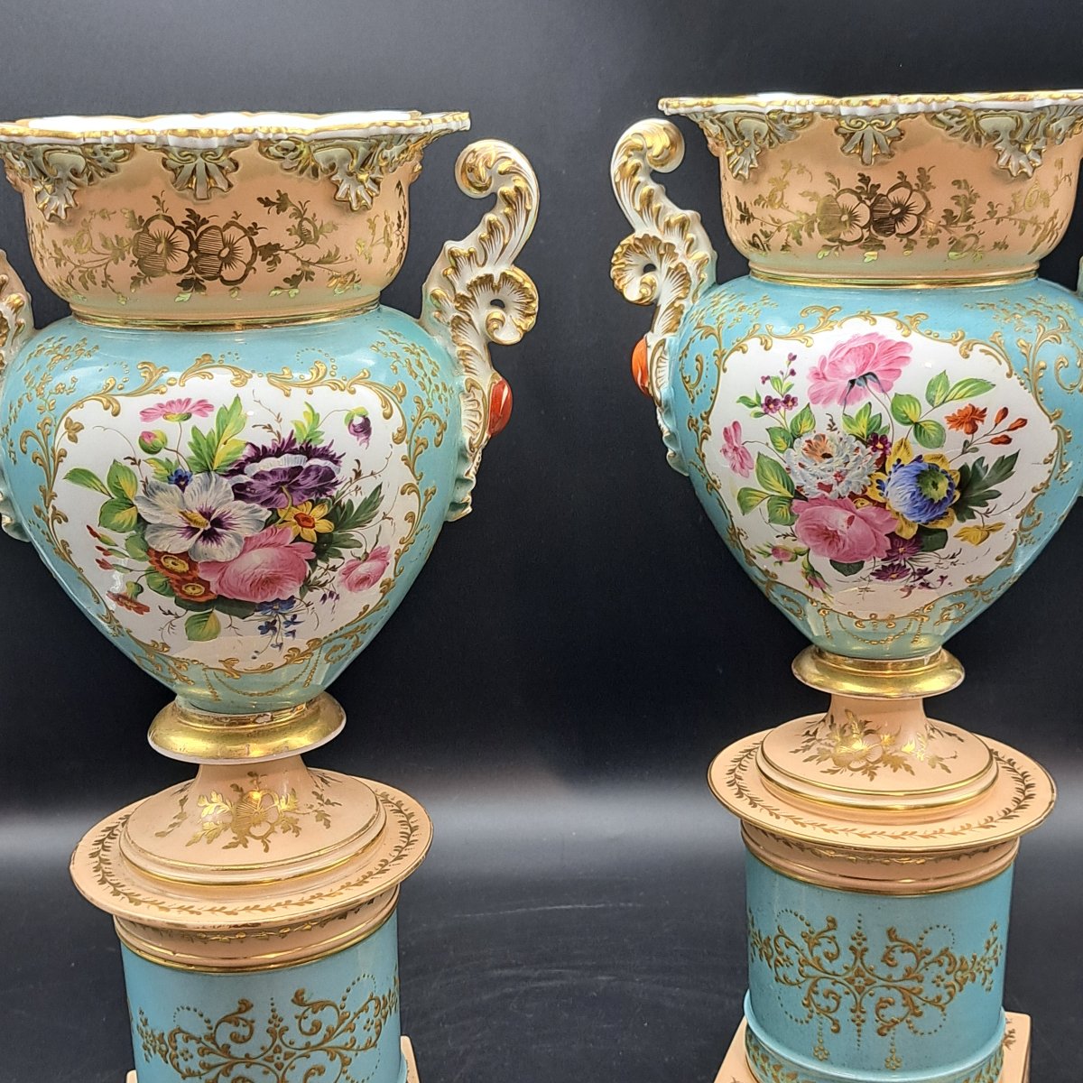 Pair Of Vases From The First Half Of The 19th Century, Signed By Jacob Petit-photo-3