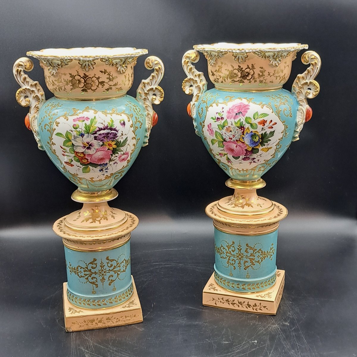 Pair Of Vases From The First Half Of The 19th Century, Signed By Jacob Petit-photo-4