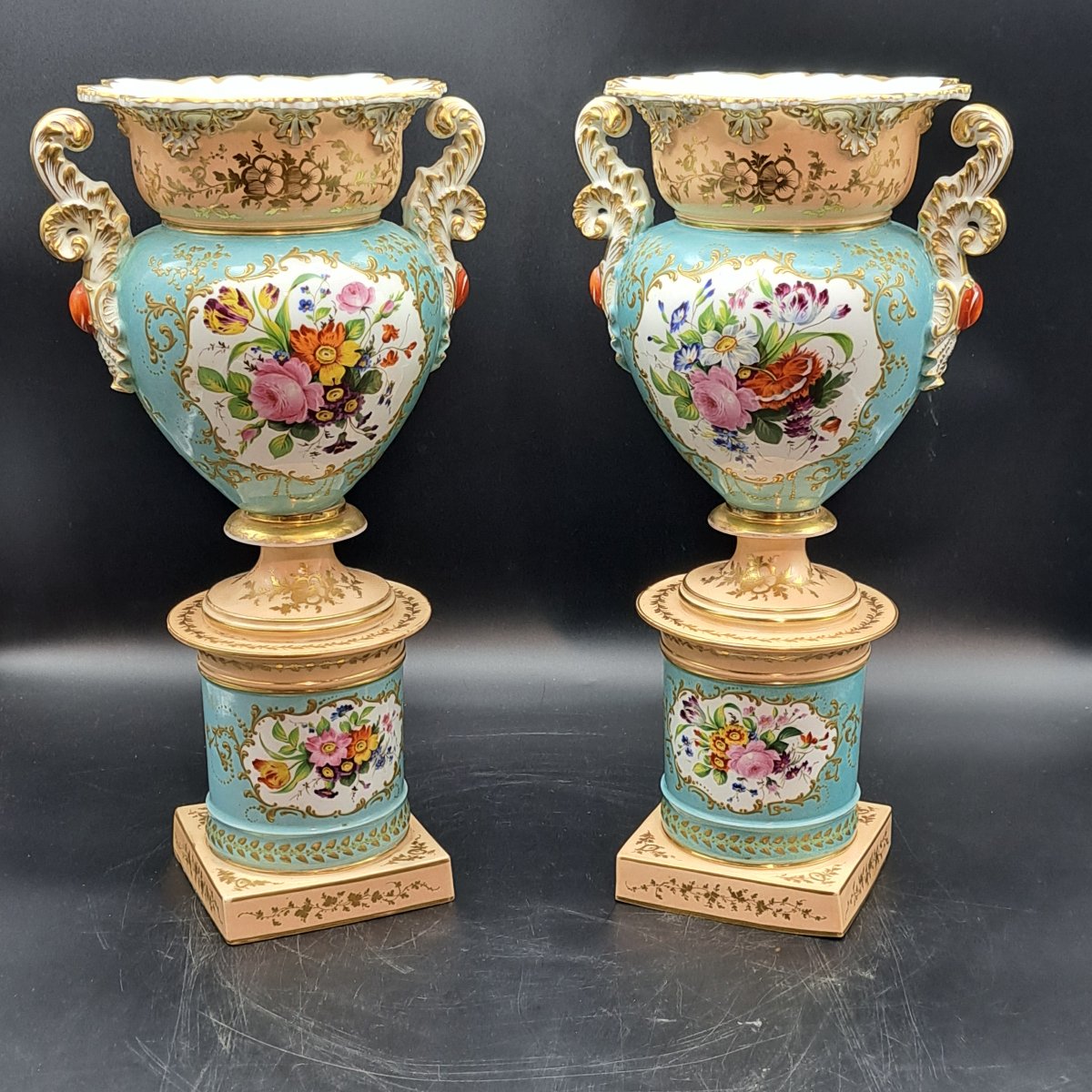 Pair Of Vases From The First Half Of The 19th Century, Signed By Jacob Petit