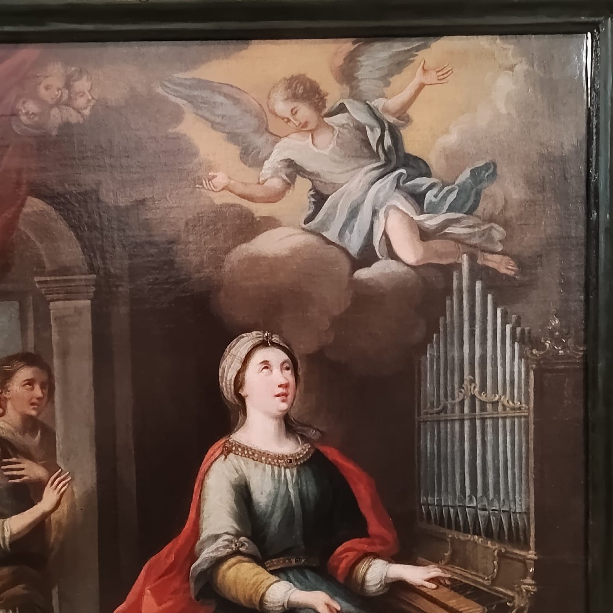 TABLEAU ANCIEN, HUILE SUR TOILE DU XVIIIe SIÈCLE, REPRÉSENTANT SAINTE CÉCILE-photo-1