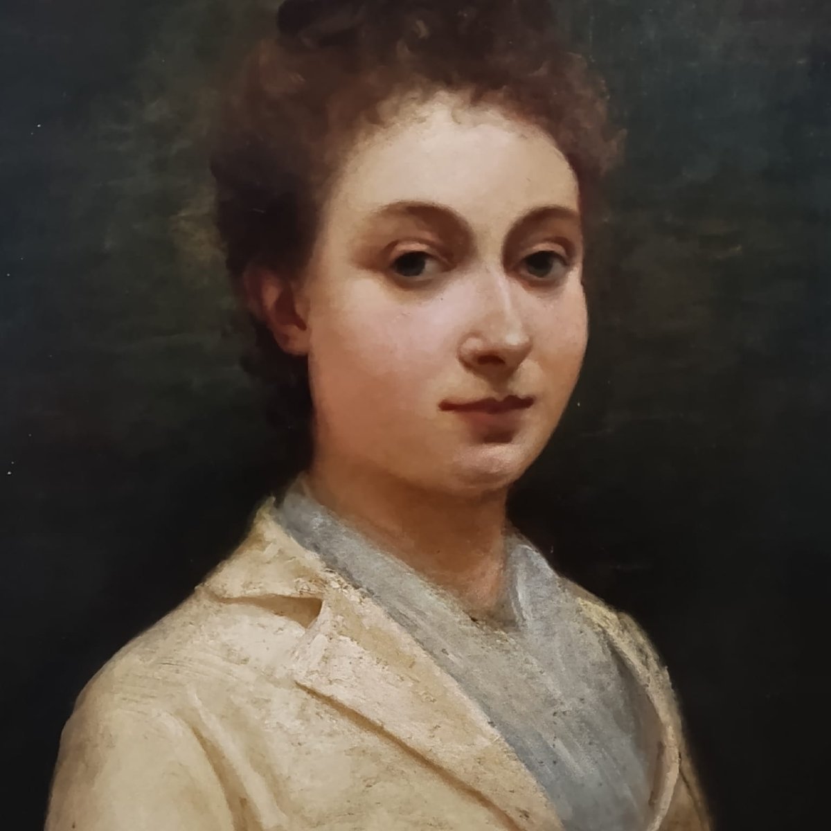 TABLEAU ANCIEN : PORTRAIT D'UNE JEUNE FEMME DE LA FIN DU XIXE SIÈCLE, SIGNÉ FRANCOIS VINCENT M.-photo-3