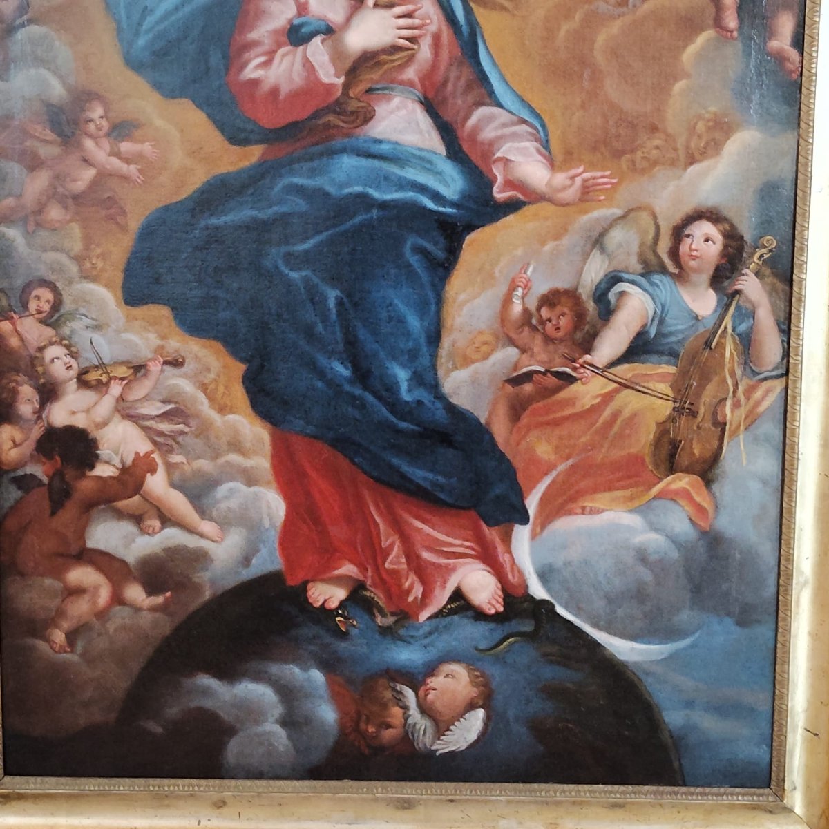 ANCIEN TABLEAU DE L'IMMACULÉE CONCEPTION DU XVIIIE SIÈCLE-photo-3