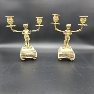 Paire De Candélabres En Bronze Doré Et Marbre époque Napoléon III