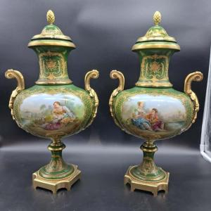 Pair Of 19th Century French Sevres Porcelain Vases.