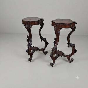 Pair Of Antique Gueridon Tables In Rosewood From The Luigi Filippo Period, Mid-19th Century