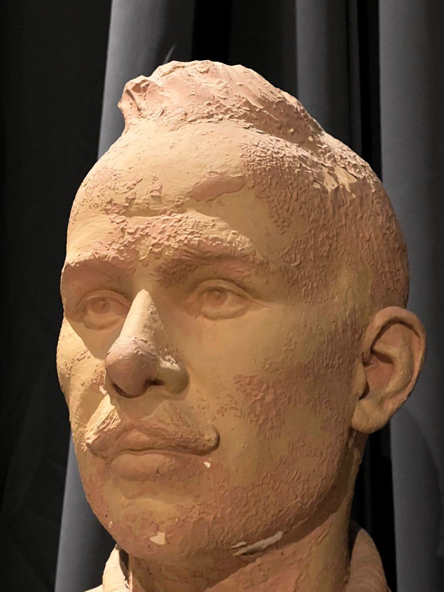 Painted Terracotta Bust, Early 20th Century.-photo-3