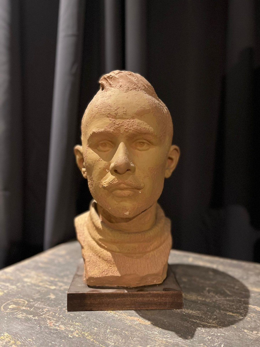 Painted Terracotta Bust, Early 20th Century.-photo-4