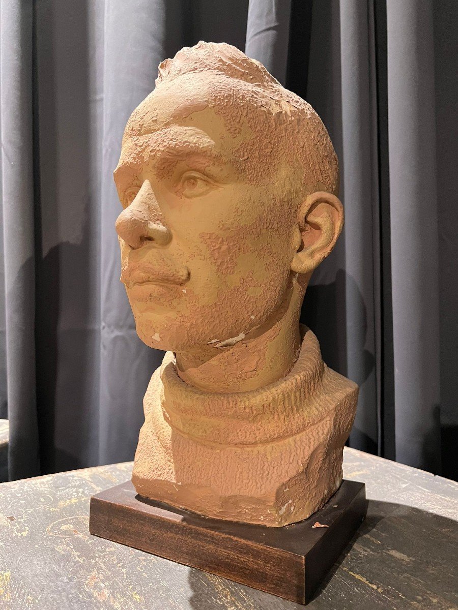 Painted Terracotta Bust, Early 20th Century.-photo-1