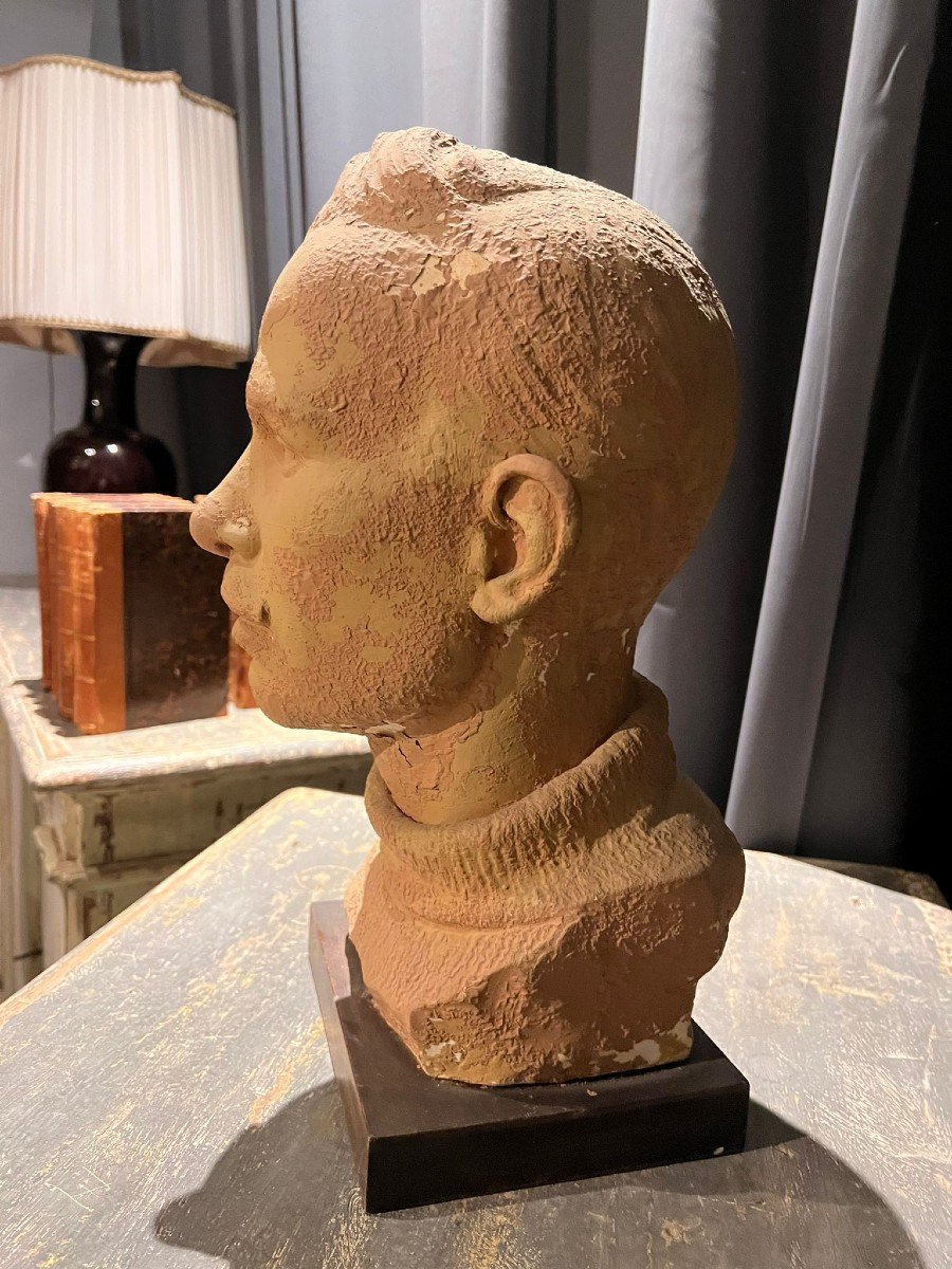 Painted Terracotta Bust, Early 20th Century.-photo-2