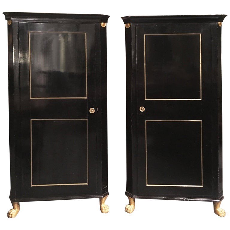 Pair Of Corner Cabinets In Ebonized Wood